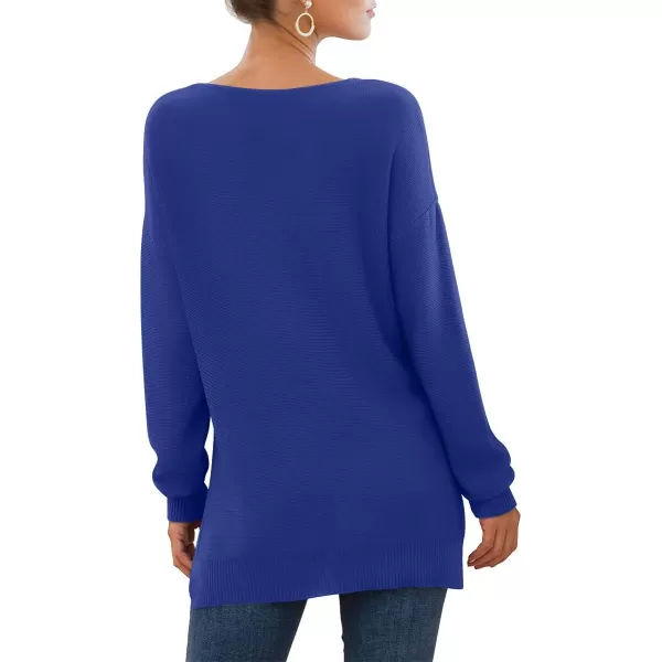 GRECERELLE Women's V-Neck Long Sleeve Side Split Loose Casual Knit Pullover Sweater Blouse