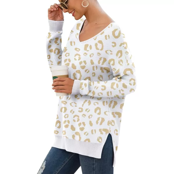 GRECERELLE Women's V-Neck Long Sleeve Side Split Loose Casual Knit Pullover Sweater Blouse