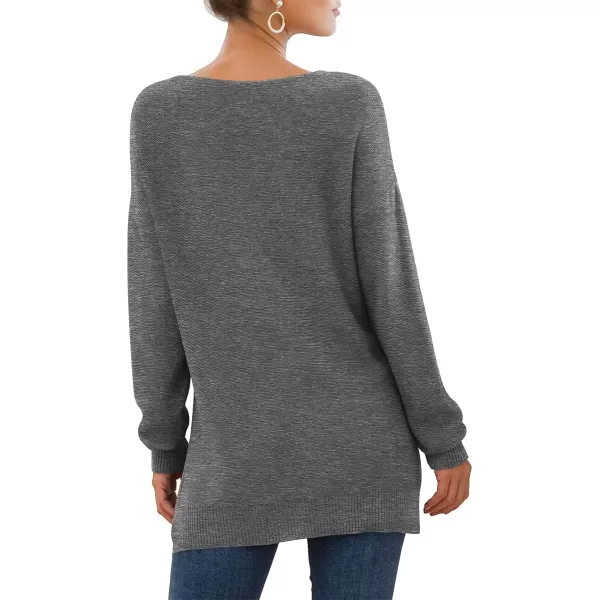 GRECERELLE Women's V-Neck Long Sleeve Side Split Loose Casual Knit Pullover Sweater Blouse