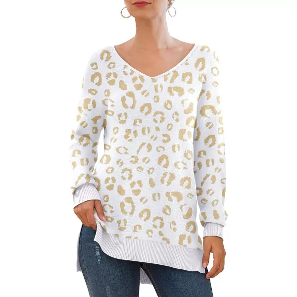 GRECERELLE Women's V-Neck Long Sleeve Side Split Loose Casual Knit Pullover Sweater Blouse