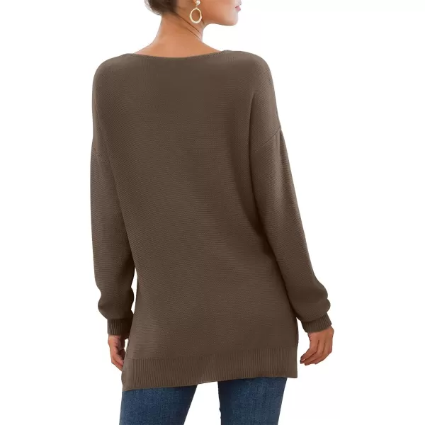 GRECERELLE Women's V-Neck Long Sleeve Side Split Loose Casual Knit Pullover Sweater Blouse