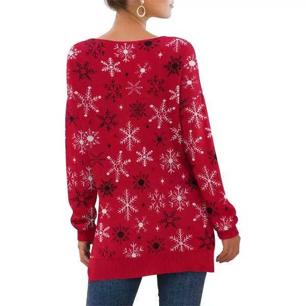 GRECERELLE Women's V-Neck Long Sleeve Side Split Loose Casual Knit Pullover Sweater Blouse