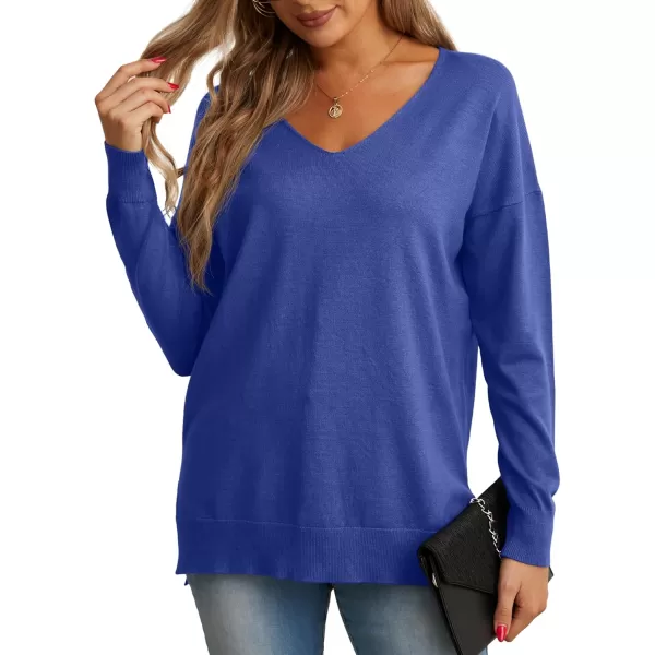 GRECERELLE Women's V-Neck Long Sleeve Side Split Loose Casual Knit Pullover Sweater Blouse