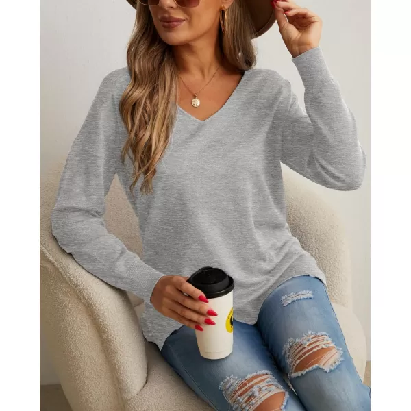 GRECERELLE Women's V-Neck Long Sleeve Side Split Loose Casual Knit Pullover Sweater Blouse