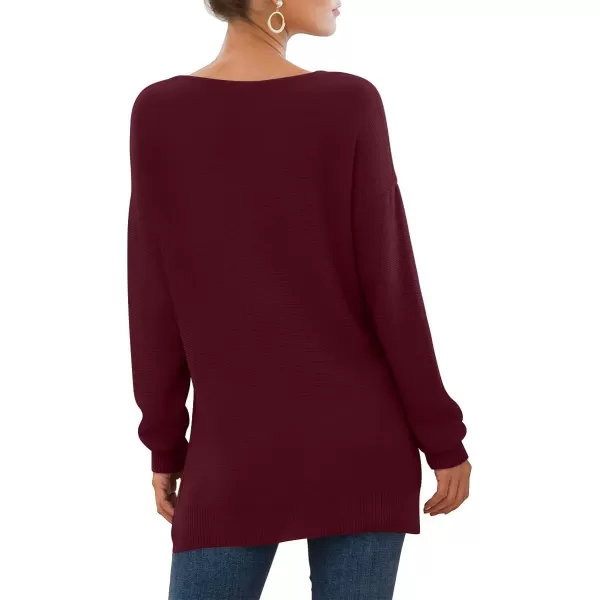 GRECERELLE Women's V-Neck Long Sleeve Side Split Loose Casual Knit Pullover Sweater Blouse