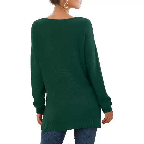 GRECERELLE Women's V-Neck Long Sleeve Side Split Loose Casual Knit Pullover Sweater Blouse