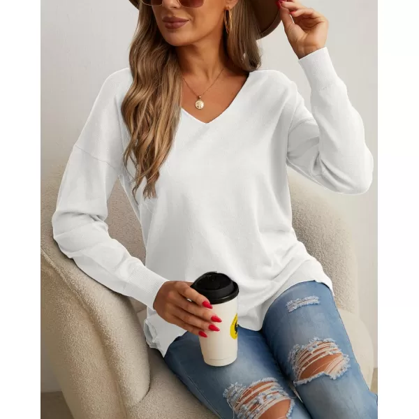GRECERELLE Women's V-Neck Long Sleeve Side Split Loose Casual Knit Pullover Sweater Blouse