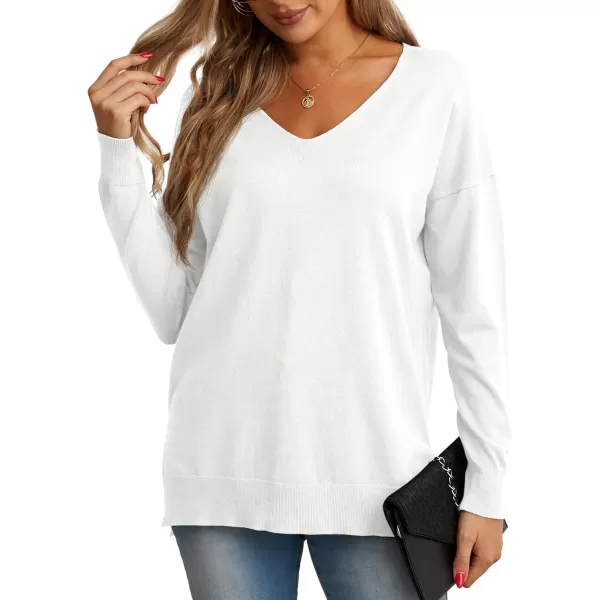 GRECERELLE Women's V-Neck Long Sleeve Side Split Loose Casual Knit Pullover Sweater Blouse