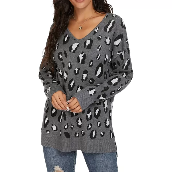 GRECERELLE Women's V-Neck Long Sleeve Side Split Loose Casual Knit Pullover Sweater Blouse
