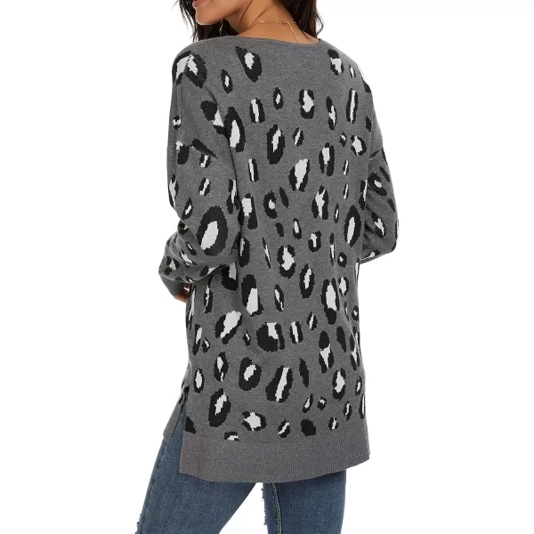 GRECERELLE Women's V-Neck Long Sleeve Side Split Loose Casual Knit Pullover Sweater Blouse