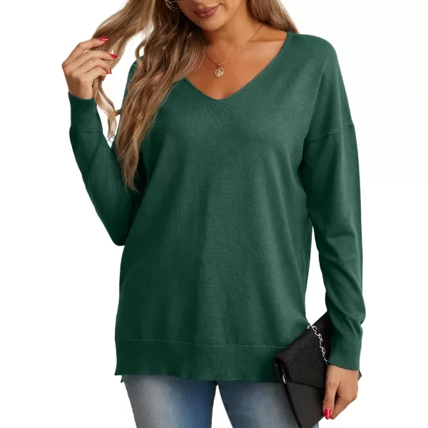 GRECERELLE Women's V-Neck Long Sleeve Side Split Loose Casual Knit Pullover Sweater Blouse
