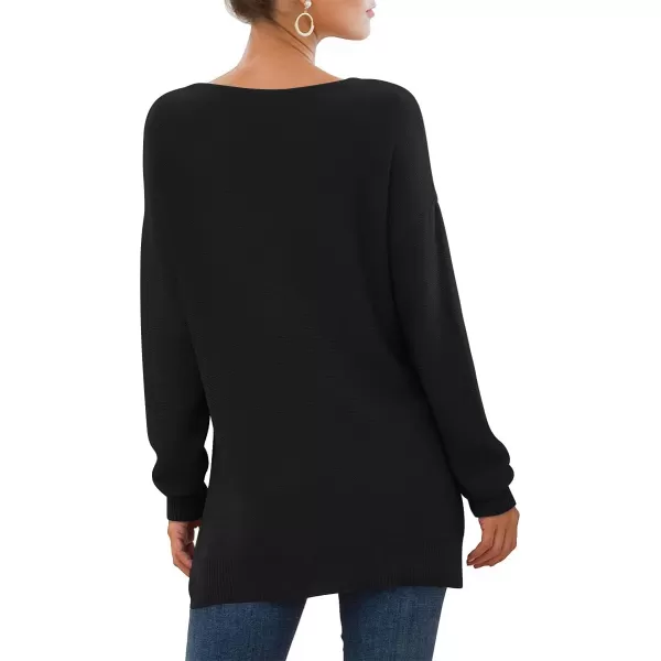 GRECERELLE Women's V-Neck Long Sleeve Side Split Loose Casual Knit Pullover Sweater Blouse