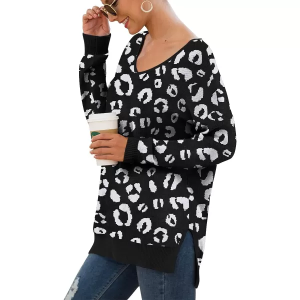 GRECERELLE Women's V-Neck Long Sleeve Side Split Loose Casual Knit Pullover Sweater Blouse