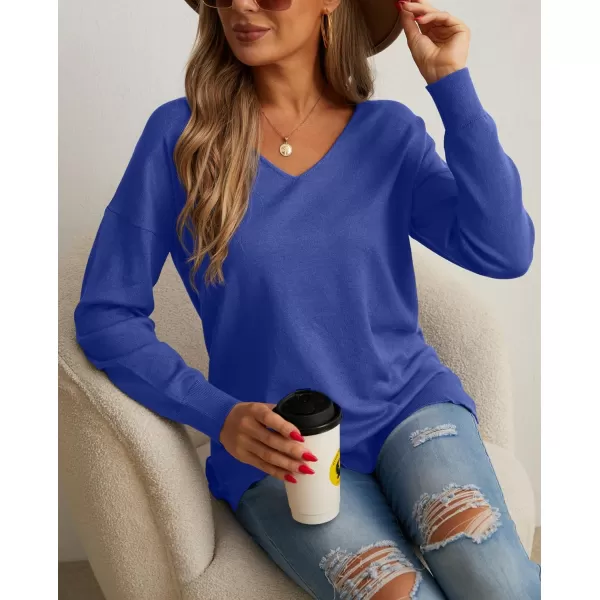 GRECERELLE Women's V-Neck Long Sleeve Side Split Loose Casual Knit Pullover Sweater Blouse