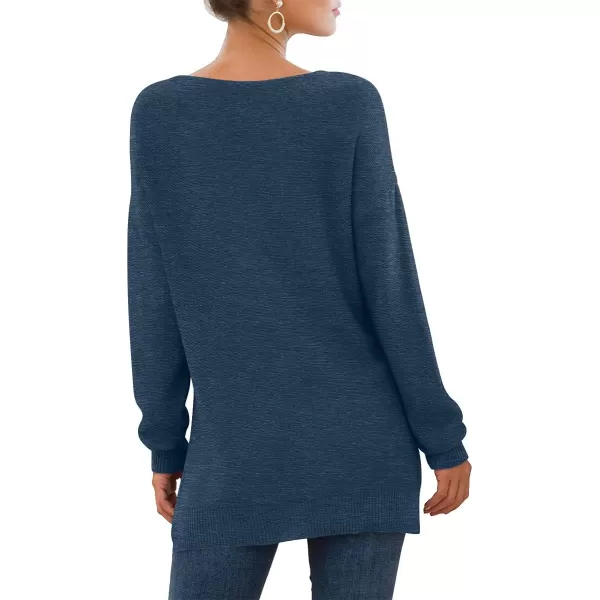 GRECERELLE Women's V-Neck Long Sleeve Side Split Loose Casual Knit Pullover Sweater Blouse