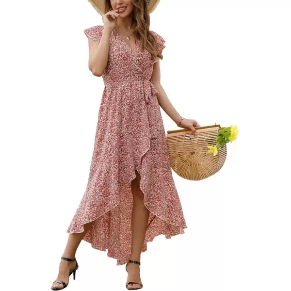 GRECERELLE 2024 Women's Spring Summer Boho Floral Print V-Neck Faux Wrap Maxi Dress for Wedding Guest, Graduation, Party