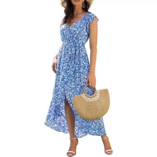 GRECERELLE 2024 Women's Spring Summer Boho Floral Print V-Neck Faux Wrap Maxi Dress for Wedding Guest, Graduation, Party