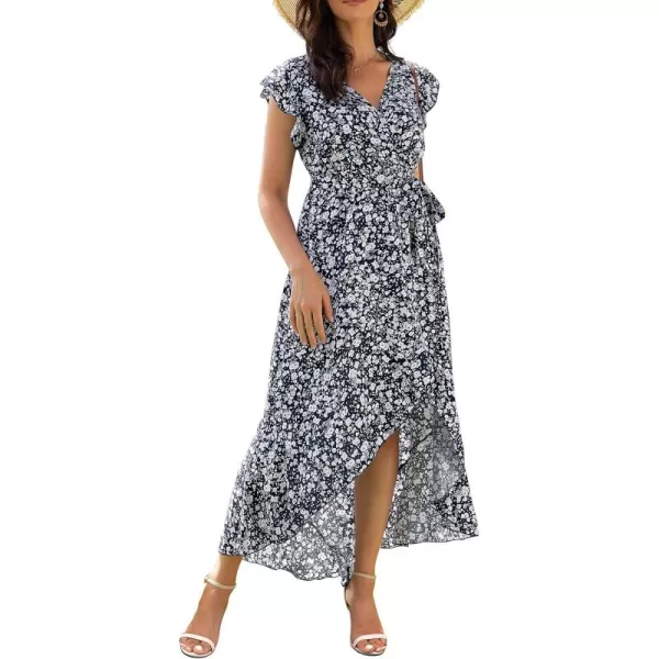 GRECERELLE 2024 Women's Spring Summer Boho Floral Print V-Neck Faux Wrap Maxi Dress for Wedding Guest, Graduation, Party