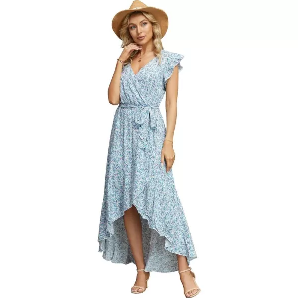 GRECERELLE 2024 Women's Spring Summer Boho Floral Print V-Neck Faux Wrap Maxi Dress for Wedding Guest, Graduation, Party