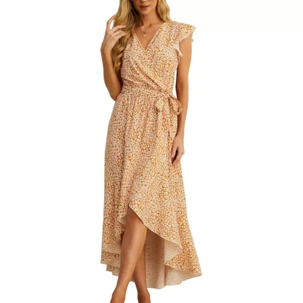 GRECERELLE 2024 Women's Spring Summer Boho Floral Print V-Neck Faux Wrap Maxi Dress for Wedding Guest, Graduation, Party