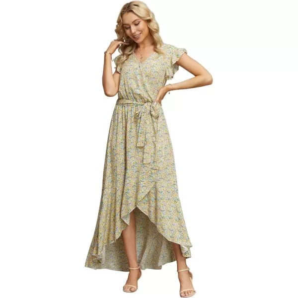 GRECERELLE 2024 Women's Spring Summer Boho Floral Print V-Neck Faux Wrap Maxi Dress for Wedding Guest, Graduation, Party
