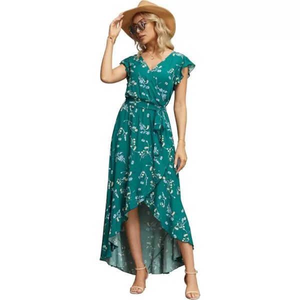 GRECERELLE 2024 Women's Spring Summer Boho Floral Print V-Neck Faux Wrap Maxi Dress for Wedding Guest, Graduation, Party