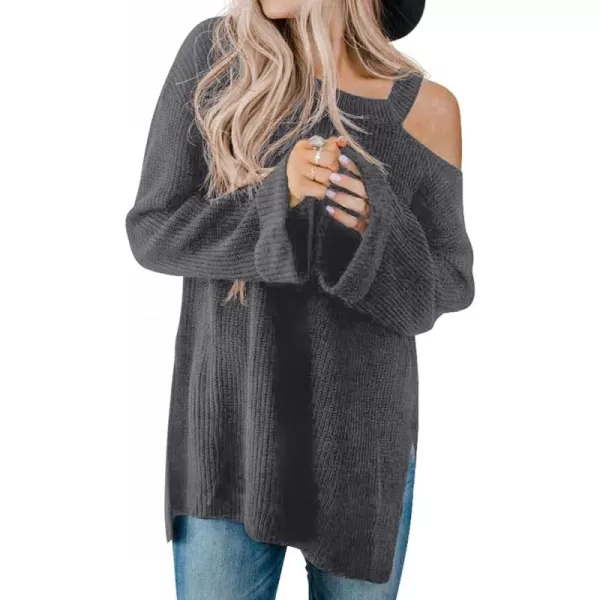 GRECERELLE Womens Cold Shoulder Sweater Loose Fit Pullover Long Sleeves Round Neck Winter Warm Casual Tops