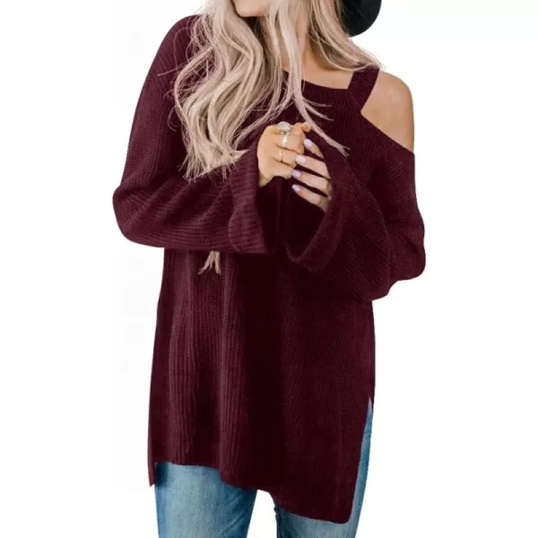 GRECERELLE Womens Cold Shoulder Sweater Loose Fit Pullover Long Sleeves Round Neck Winter Warm Casual Tops