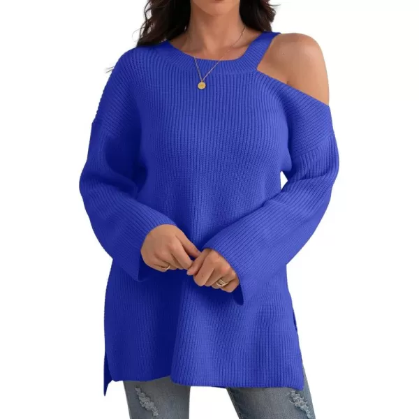 GRECERELLE Womens Cold Shoulder Sweater Loose Fit Pullover Long Sleeves Round Neck Winter Warm Casual Tops