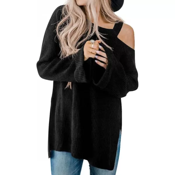 GRECERELLE Womens Cold Shoulder Sweater Loose Fit Pullover Long Sleeves Round Neck Winter Warm Casual Tops