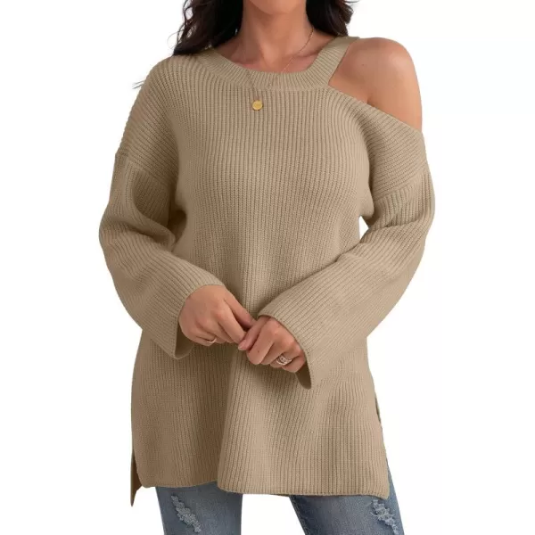 GRECERELLE Womens Cold Shoulder Sweater Loose Fit Pullover Long Sleeves Round Neck Winter Warm Casual Tops