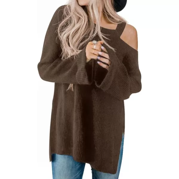 GRECERELLE Womens Cold Shoulder Sweater Loose Fit Pullover Long Sleeves Round Neck Winter Warm Casual Tops