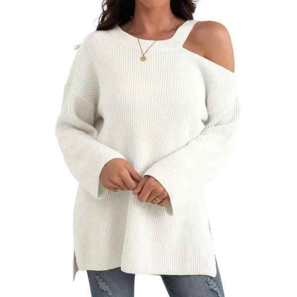 GRECERELLE Womens Cold Shoulder Sweater Loose Fit Pullover Long Sleeves Round Neck Winter Warm Casual Tops