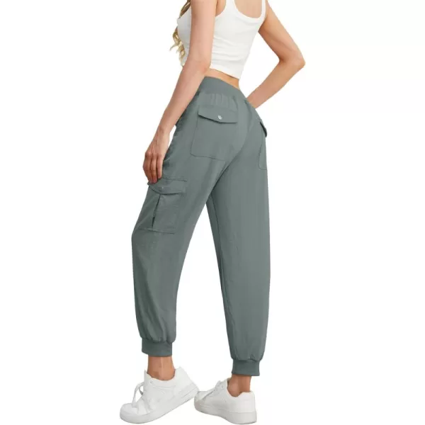 GRECERELLE Women's Lightweight Elastic Waist Cargo Pants with Buttoned Pockets for Summer Outdoor Hiking Jogging Traveling