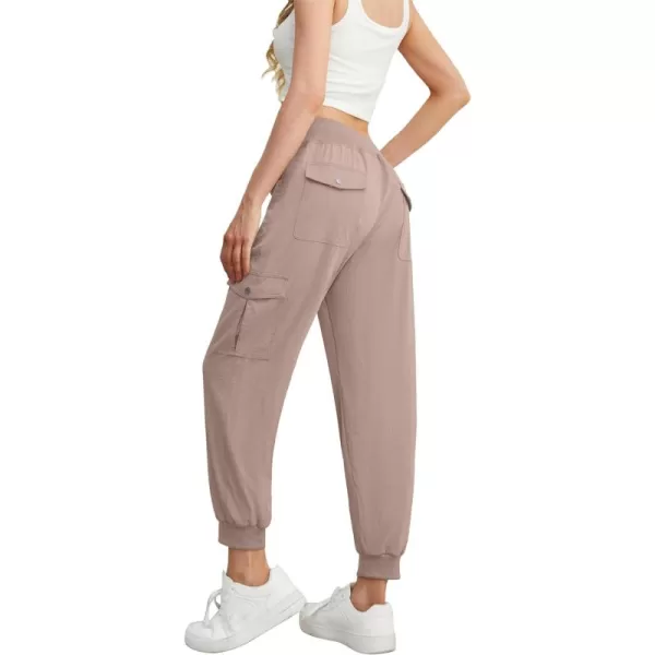 GRECERELLE Women's Lightweight Elastic Waist Cargo Pants with Buttoned Pockets for Summer Outdoor Hiking Jogging Traveling