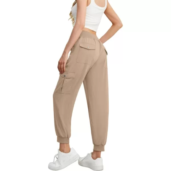 GRECERELLE Women's Lightweight Elastic Waist Cargo Pants with Buttoned Pockets for Summer Outdoor Hiking Jogging Traveling
