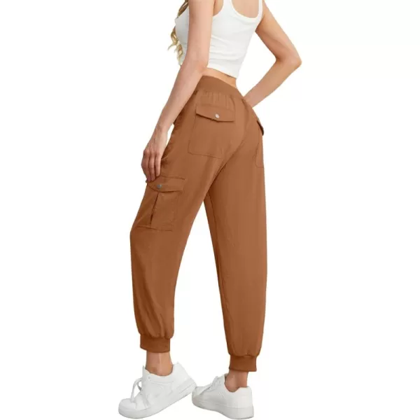 GRECERELLE Women's Lightweight Elastic Waist Cargo Pants with Buttoned Pockets for Summer Outdoor Hiking Jogging Traveling