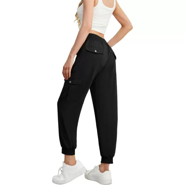 GRECERELLE Women's Lightweight Elastic Waist Cargo Pants with Buttoned Pockets for Summer Outdoor Hiking Jogging Traveling