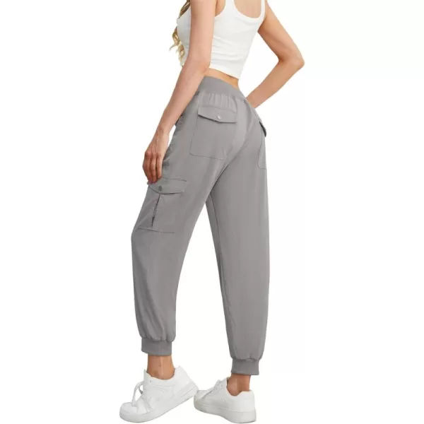GRECERELLE Women's Lightweight Elastic Waist Cargo Pants with Buttoned Pockets for Summer Outdoor Hiking Jogging Traveling