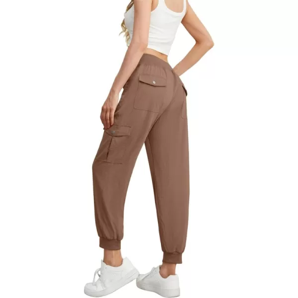 GRECERELLE Women's Lightweight Elastic Waist Cargo Pants with Buttoned Pockets for Summer Outdoor Hiking Jogging Traveling