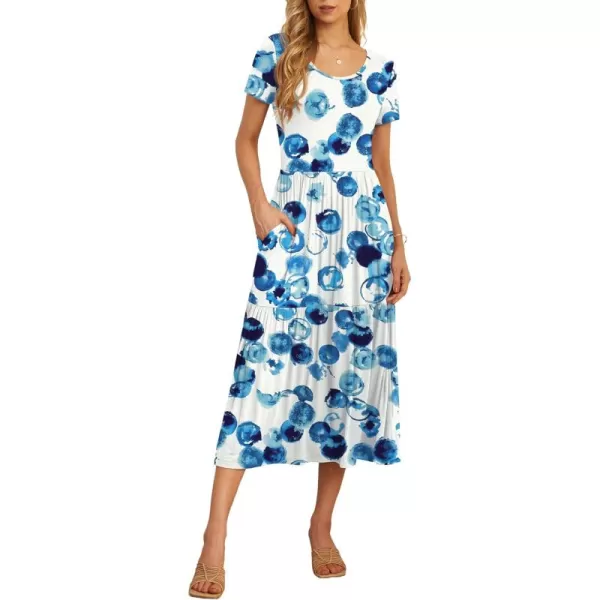 GRECERELLE Women's Summer Casual Crewneck Short Sleeve Aline Tiered Flowy Maxi Dress with Pockets
