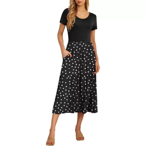 GRECERELLE Women's Summer Casual Crewneck Short Sleeve Aline Tiered Flowy Maxi Dress with Pockets