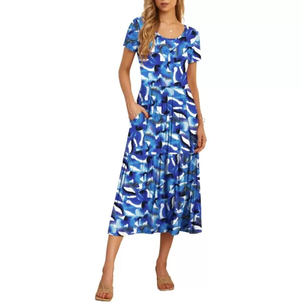 GRECERELLE Women's Summer Casual Crewneck Short Sleeve Aline Tiered Flowy Maxi Dress with Pockets