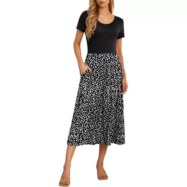 GRECERELLE Women's Summer Casual Crewneck Short Sleeve Aline Tiered Flowy Maxi Dress with Pockets