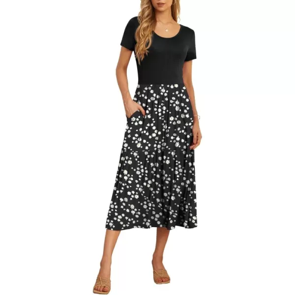GRECERELLE Women's Summer Casual Crewneck Short Sleeve Aline Tiered Flowy Maxi Dress with Pockets