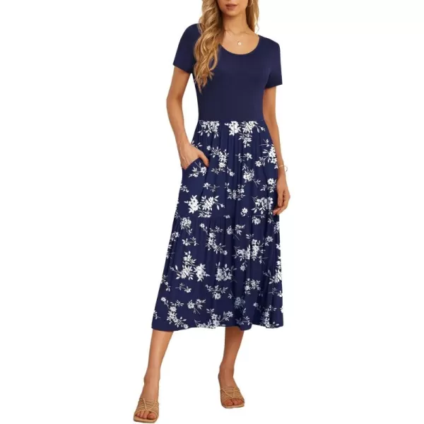 GRECERELLE Women's Summer Casual Crewneck Short Sleeve Aline Tiered Flowy Maxi Dress with Pockets