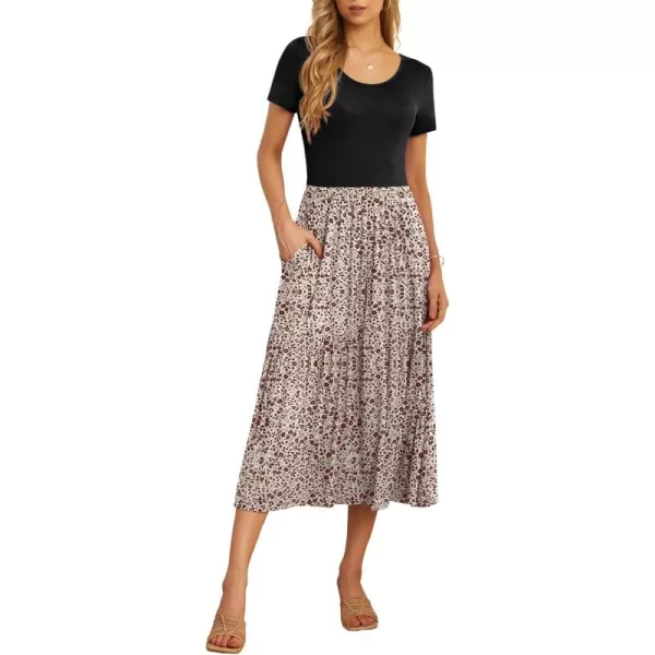 GRECERELLE Women's Summer Casual Crewneck Short Sleeve Aline Tiered Flowy Maxi Dress with Pockets