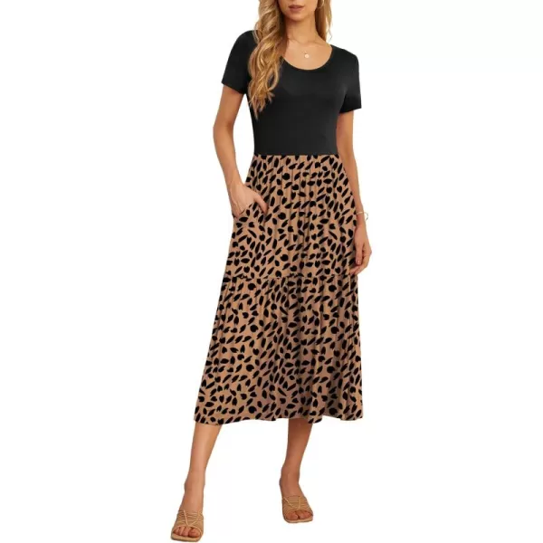 GRECERELLE Women's Summer Casual Crewneck Short Sleeve Aline Tiered Flowy Maxi Dress with Pockets