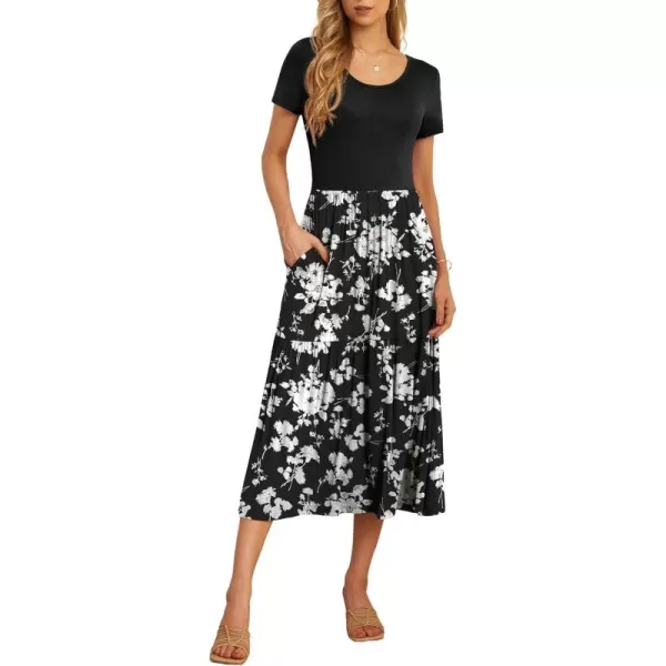 GRECERELLE Women's Summer Casual Crewneck Short Sleeve Aline Tiered Flowy Maxi Dress with Pockets