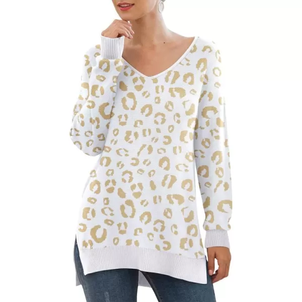 GRECERELLE Women's V-Neck Long Sleeve Side Split Loose Casual Knit Pullover Sweater Blouse